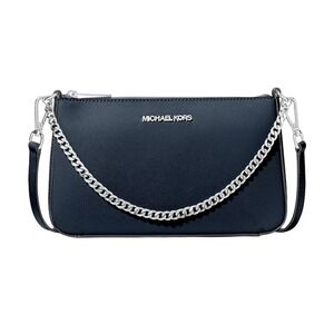 Michael Kors Jet Set Travel Navy Saffiano Leather MD Zip Pouchette 35S0STVU6L
